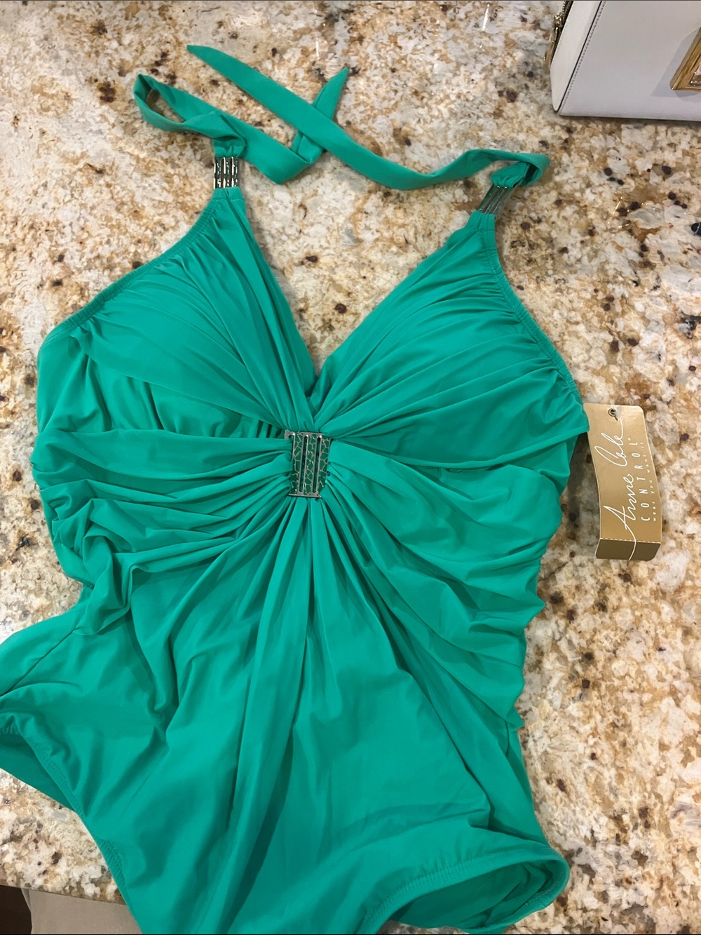 Light green ruched ANNE COLE control bathing suit